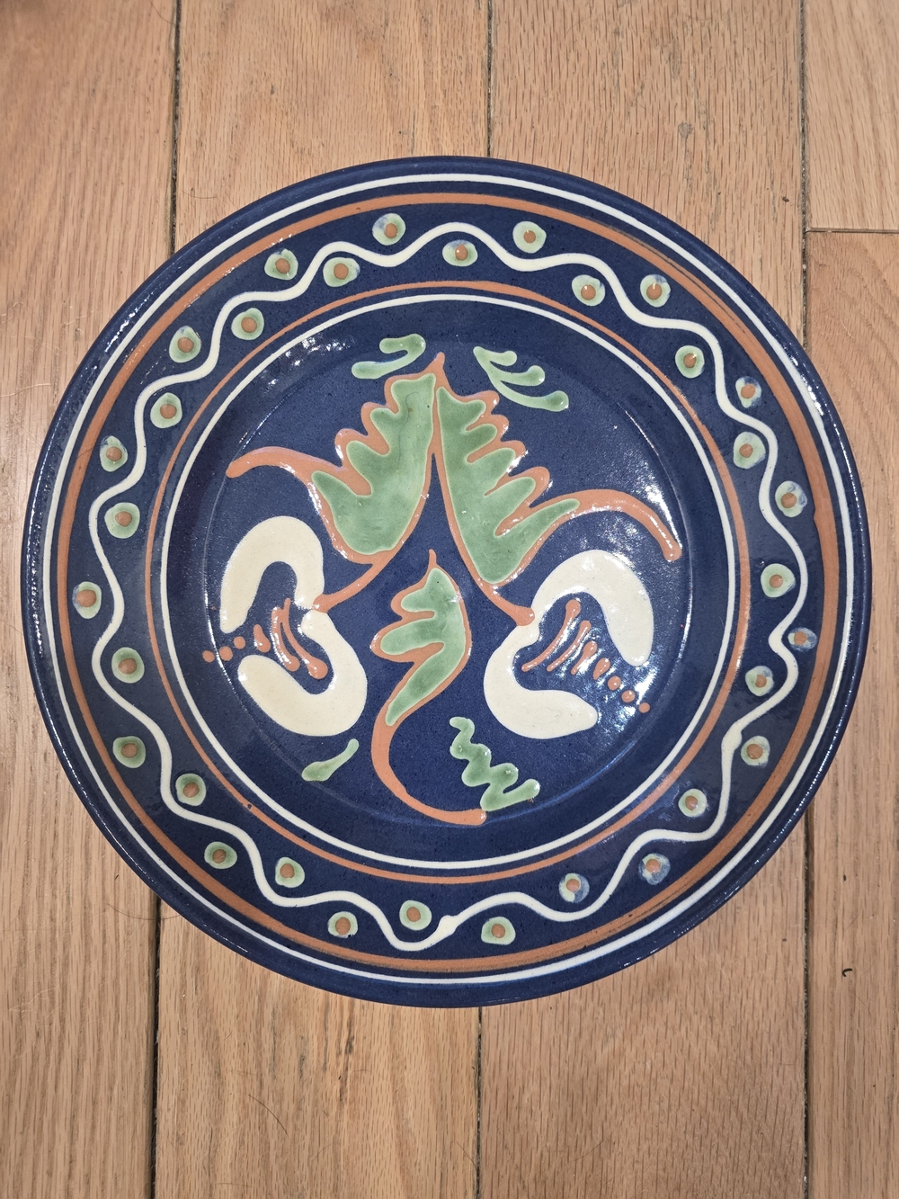 VTG Westmoore Pottery Seagrove NC Blue Redware Slipware Charger Platter 11.5 USA